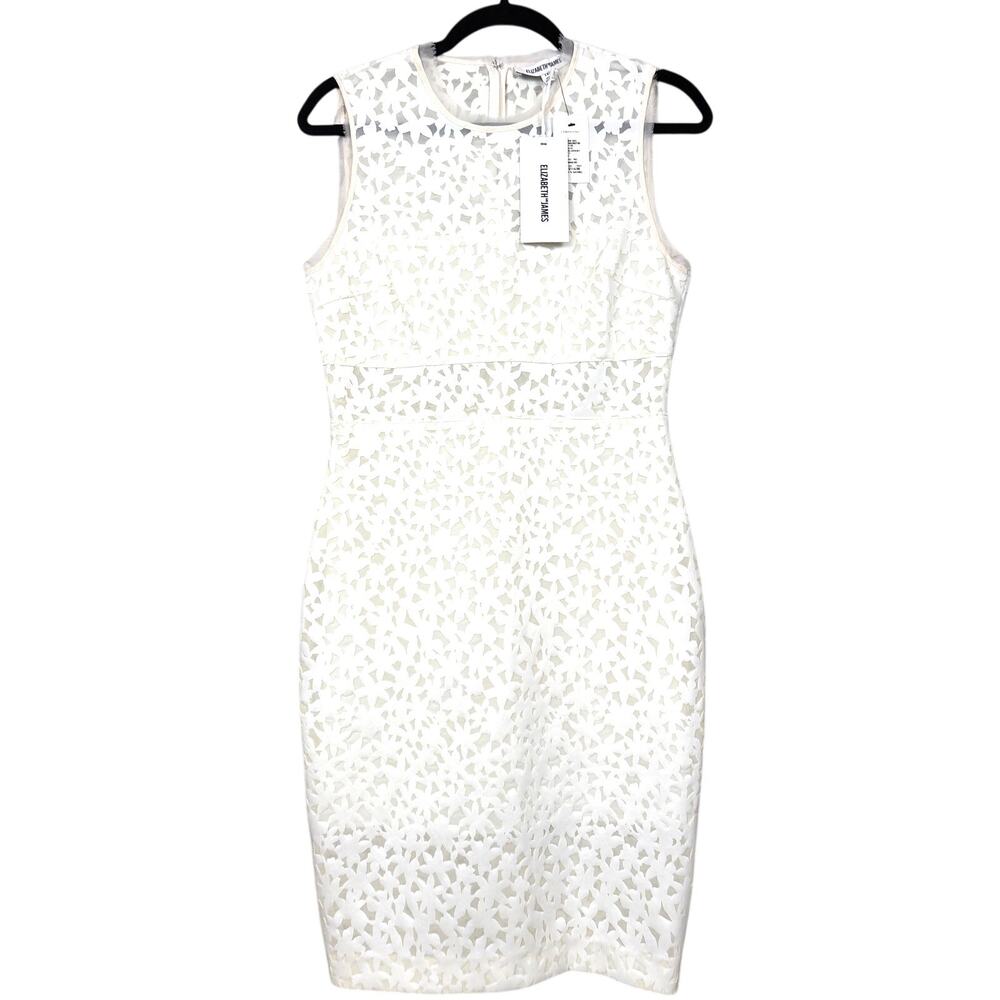 Elizabeth And James Womens 12 Ivory Midi Dress Laser Cut Bodycon NWT Elegant